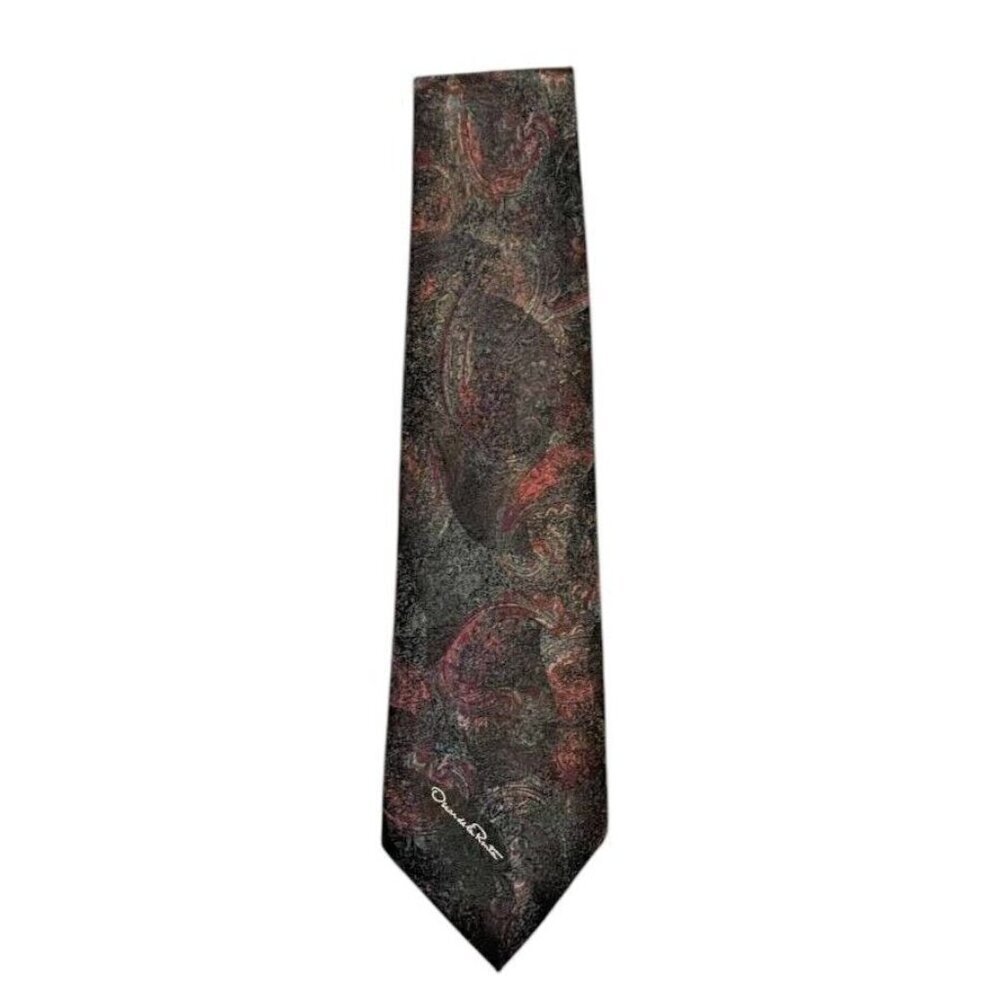 OSCAR DE LA RENTA Studio Men’s Paisley Necktie - Black Red Blue - Silk Blend